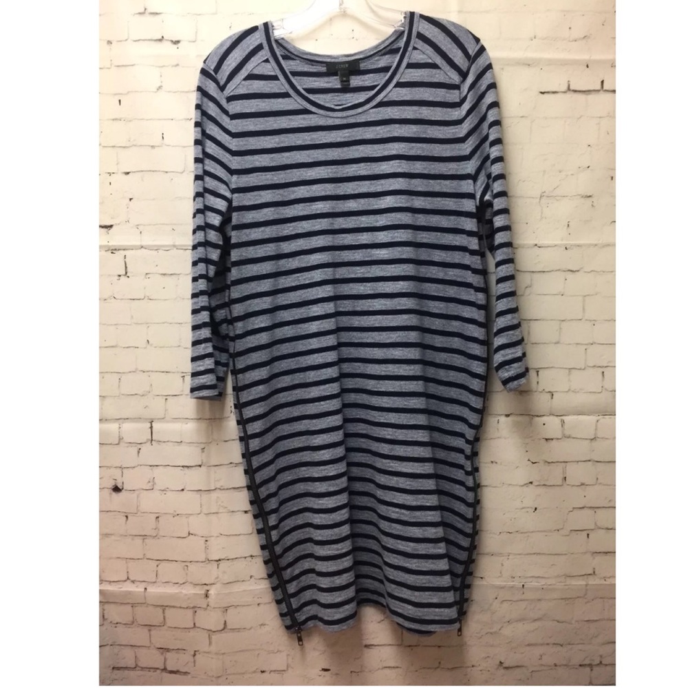 J. Crew Size M Navy Blue Striped Side Zipper Dress